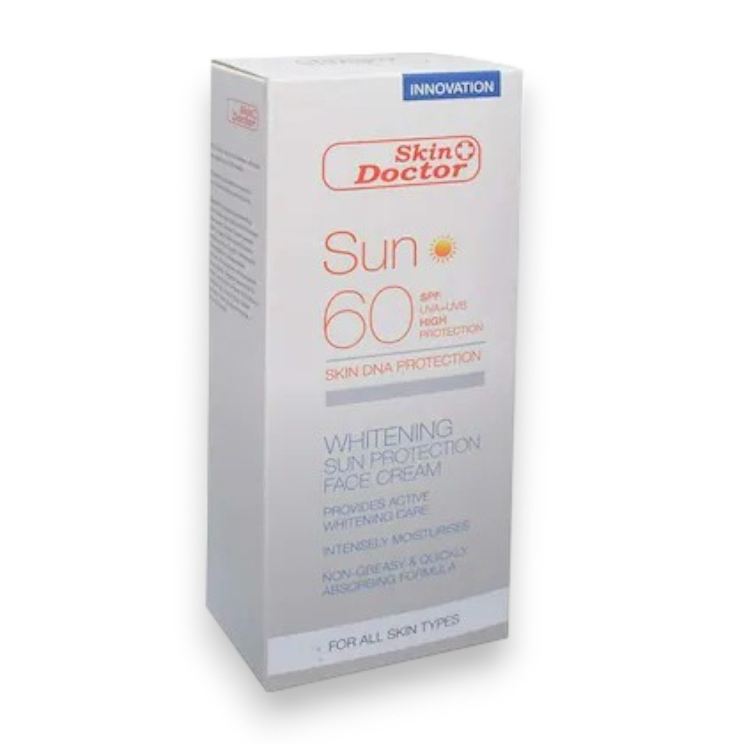 SKIN-DOCTOR-Sun-Whitening-Sun-Protection-Face-Cream-SPF-60-–-150-ml-PA-150ml-.jpg SKIN DOCTOR Sun Whitening Sun Protection Face Cream SPF 60 – 150 ml | PA+++ 125ml - Image 1